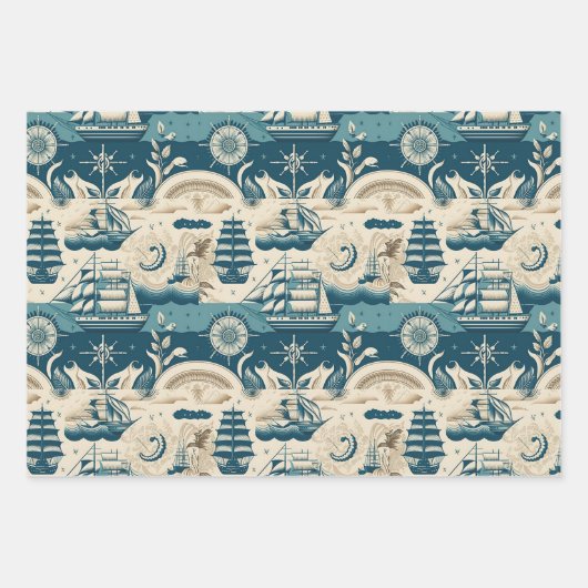 Nautical Ship and Ocean Thmed Patroon No10 Inpakpapier Vel (Voorkant 2)