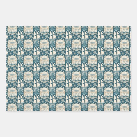 Nautical Ship and Ocean Thmed Patroon No14 Inpakpapier Vel (Voorkant 3)