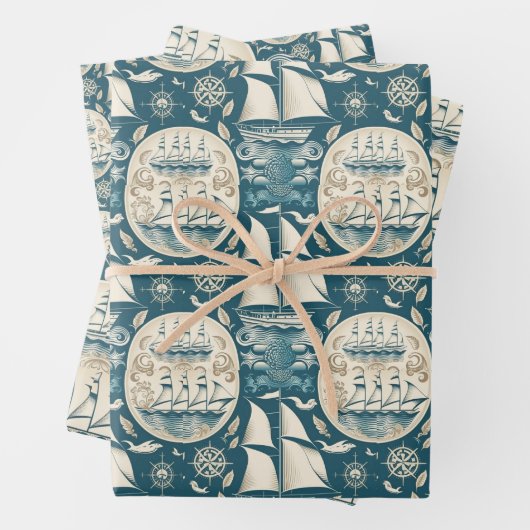 Nautical Ship and Ocean Thmed Patroon No14 Inpakpapier Vel (In situ)