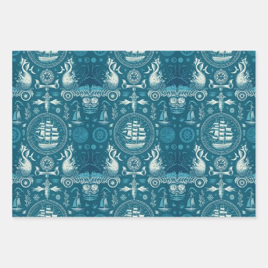 Nautical Ship and Ocean Thmed Patroon No2 Inpakpapier Vel (Voorkant 2)