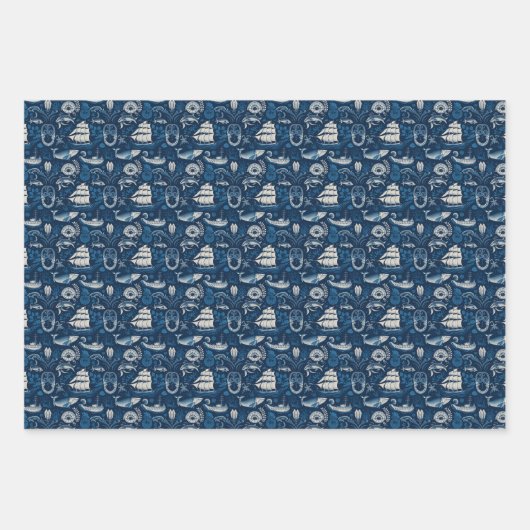 Nautical Ship and Ocean Thmed Patroon No4 Inpakpapier Vel (Voorkant 3)