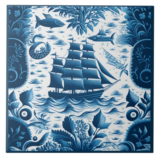 Nautical Ship and Ocean Thormed Ceramic art. No5 Tegeltje (Voorkant)