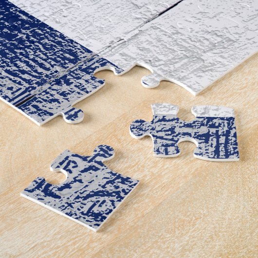 Nautical Ship Blue Beach Wood White Monogram Legpuzzel (Zijkant)