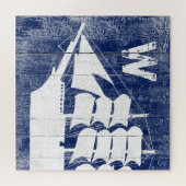 Nautical Ship Blue Beach Wood White Monogram Legpuzzel (Horizontaal)