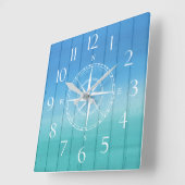 Nautical Ship Compass Blue Wood Textuur Vierkante Klok (Hoek)