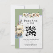 Nautical Ship Floral Wedding Sage Lavender QR Code RSVP Kaartje (Voorkant)