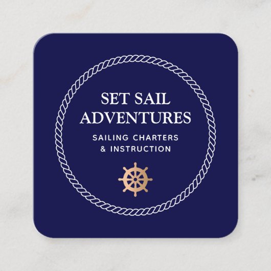 Nautical Ship Helm Rope Vierkante Visitekaartje (Voorkant)