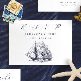 Nautical Ship Illustration Destination Wedding RSVP Kaartje