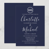 Nautical Ship Knot Navy Blue White Script Weddensc Kaart (Voorkant / Achterkant)