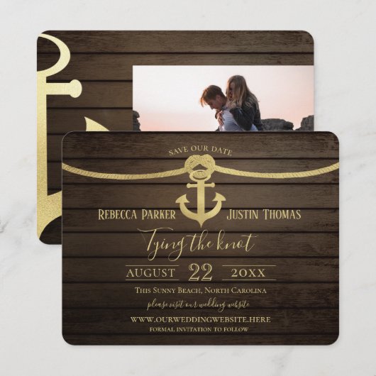 Nautical Ship Lap en Anchor Stropdas the Knot Wedd Kaart (Voorkant / Achterkant)