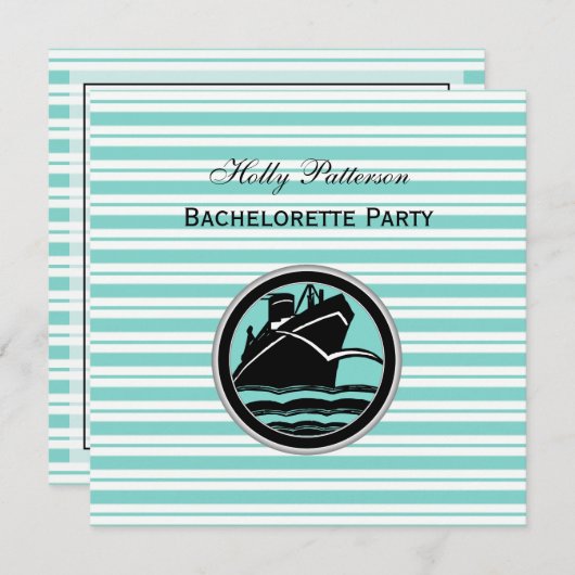 Nautical Ship Lt Blu Wht Stripe #2 SQ Bachelorette Kaart (Voorkant / Achterkant)