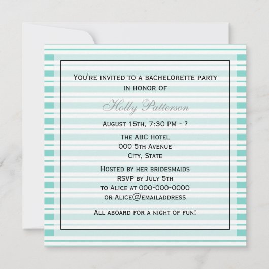 Nautical Ship Lt Blu Wht Stripe #2 SQ Bachelorette Kaart (Achterkant)