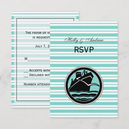 Nautical Ship Lt Blue White Stripe #2 V RSVP (Voorkant / Achterkant)