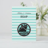 Nautical Ship Lt Blue White Stripe #2 V RSVP Kaartje (Staand voorkant)