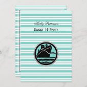 Nautical Ship Lt Blue White Stripe #2 V Sweet 16 Kaart (Voorkant / Achterkant)