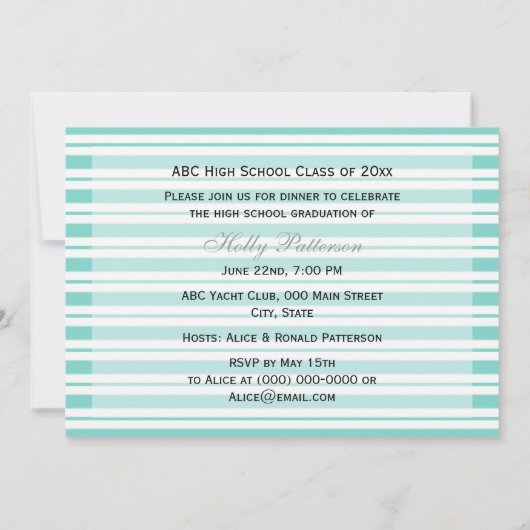 Nautical Ship Lt Blue White Stripe H Afstuderen Kaart (Achterkant)