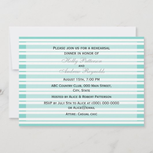 Nautical Ship Lt Blue White Stripe H Rehearsal Din Kaart (Achterkant)