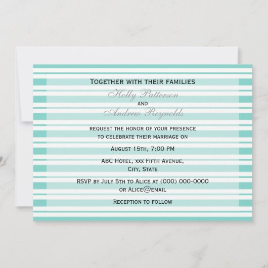 Nautical Ship Lt Blue White Stripe H Wedding Kaart (Achterkant)