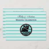 Nautical Ship Lt Blue White Stripe H Wedding Kaart (Voorkant / Achterkant)