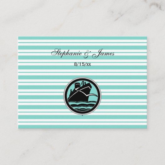 Nautical Ship Lt Blue White Stripe Place Cards #2 Plaatskaartje (Voorkant)