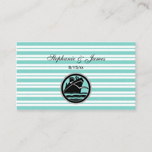 Nautical Ship Lt Blue White Stripe Place Cards Plaatskaartje (Voorkant)
