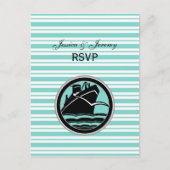 Nautical Ship Lt Blue White Stripe RSVP Uitnodiging Briefkaart (Voorkant)
