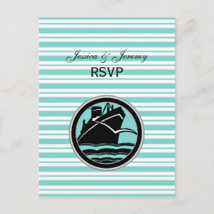 Nautical Ship Lt Blue White Stripe RSVP Uitnodiging Briefkaart