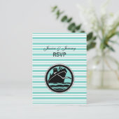 Nautical Ship Lt Blue White Stripe RSVP Uitnodiging Briefkaart (Staand voorkant)
