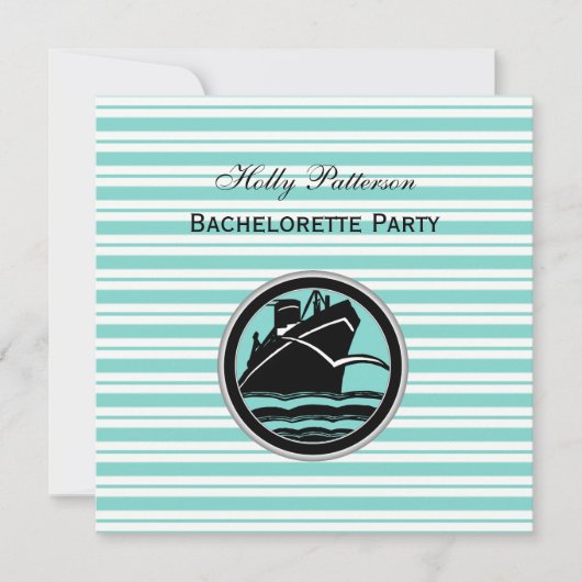 Nautical Ship Lt Blue White Stripe SQ Bachelorette Kaart (Voorkant)