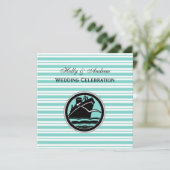 Nautical Ship Lt Blue White Stripe SQ Wedding Kaart (Staand voorkant)