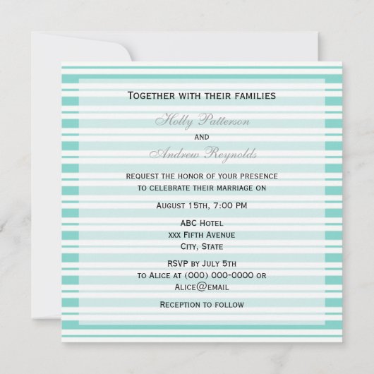 Nautical Ship Lt Blue White Stripe SQ Wedding Kaart (Achterkant)