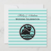 Nautical Ship Lt Blue White Stripe SQ Wedding Kaart (Voorkant)
