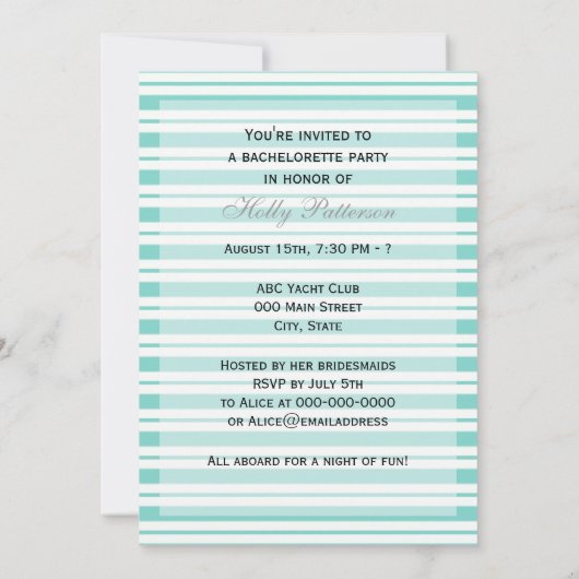 Nautical Ship Lt Blue White Stripe V Bachelorette Kaart (Achterkant)
