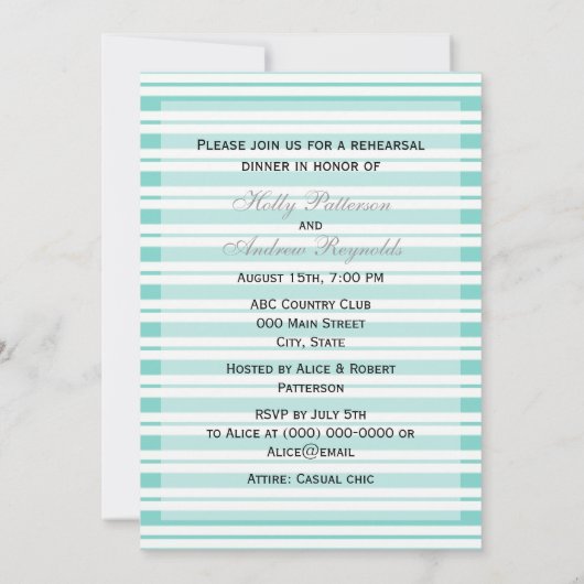 Nautical Ship Lt Blue White Stripe V Rehearsal Din Kaart (Achterkant)