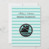 Nautical Ship Lt Blue White Stripe V Wedding Kaart (Voorkant)