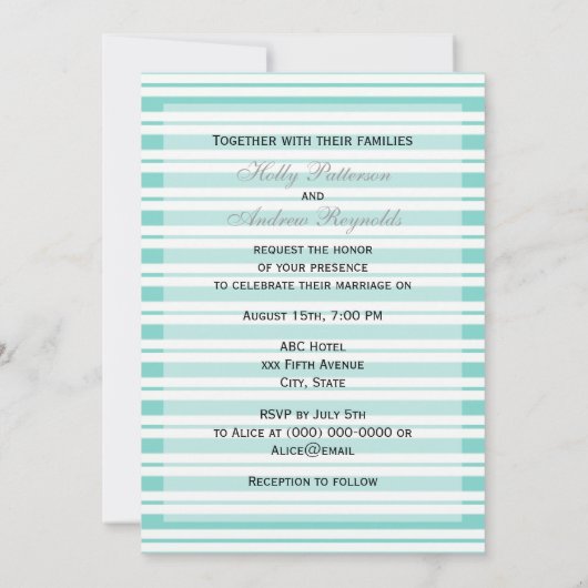 Nautical Ship Lt Blue White Stripe V Wedding Kaart (Achterkant)