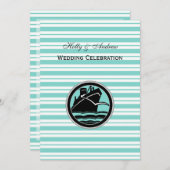 Nautical Ship Lt Blue White Stripe V Wedding Kaart (Voorkant / Achterkant)