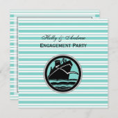 Nautical Ship Lt Blue Wht Stripe #2 SQ Verloving Kaart (Voorkant / Achterkant)