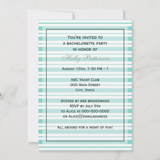 Nautical Ship Lt Blue Wht Stripe #2 V Bachelorette Kaart (Achterkant)