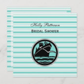 Nautical Ship Lt Blue Wht Stripe SQ Vrijgezellenfe Kaart (Voorkant / Achterkant)