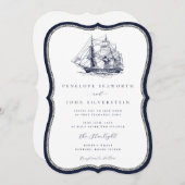 Nautical Ship Navy Rope Frame Bracket Wedding Kaart (Voorkant / Achterkant)