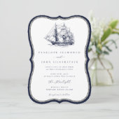 Nautical Ship Navy Rope Frame Bracket Wedding Kaart (Staand voorkant)