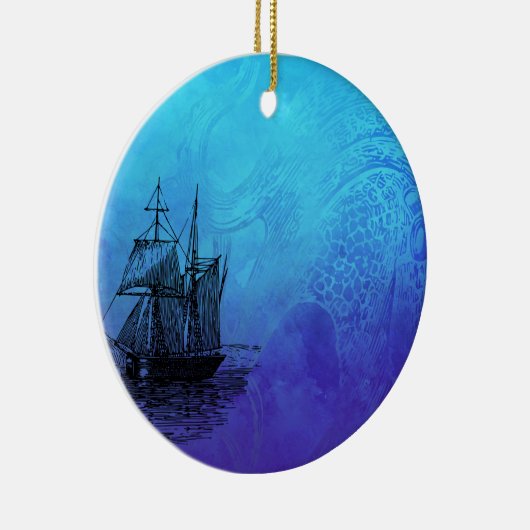 Nautical Ship & Octopus Keramisch Ornament (Rechts)