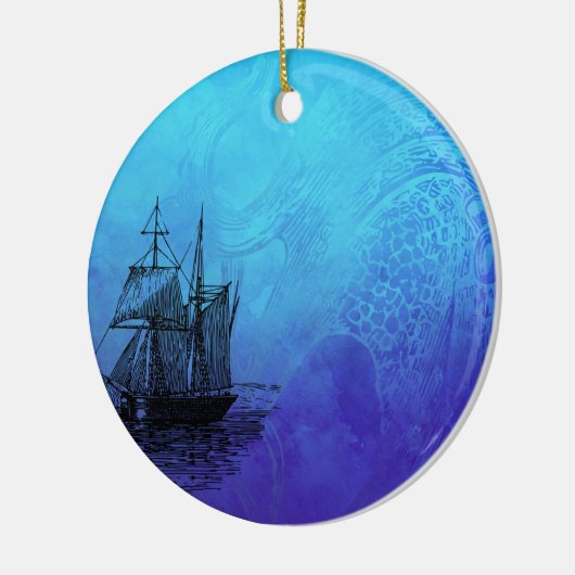 Nautical Ship & Octopus Keramisch Ornament (Links)