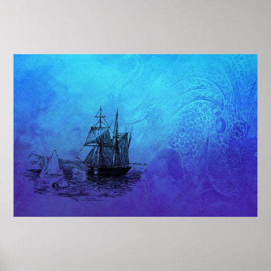 Nautical Ship & Octopus Poster (Voorkant)