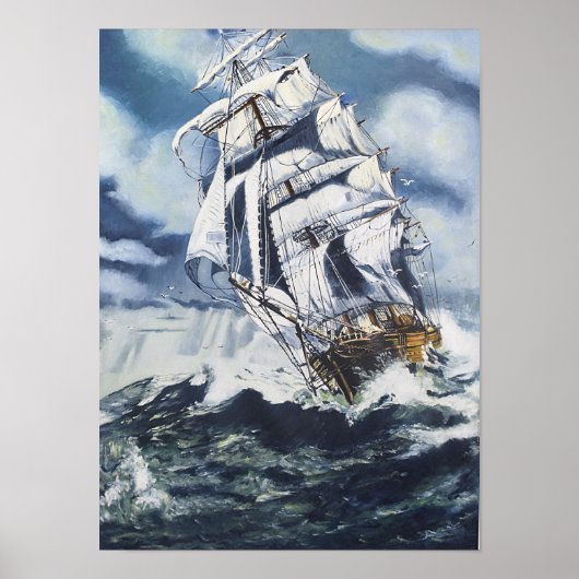 Nautical Ship on Ocean Painting Poster (Voorkant)