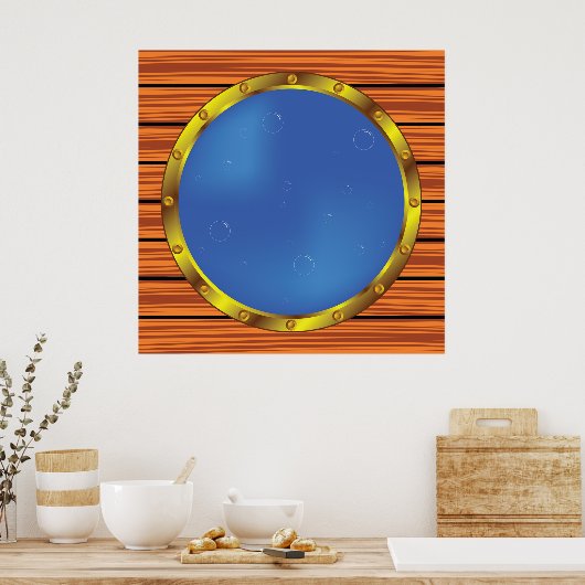 Nautical Ship Porthole Window with Blue Water Poster (Keuken)