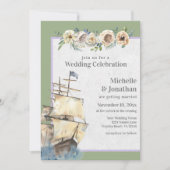 Nautical Ship - Sage and Lavender Floral Wedding Kaart (Voorkant)