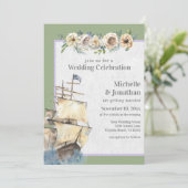 Nautical Ship - Sage and Lavender Floral Wedding Kaart (Staand voorkant)