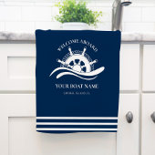 Nautical Ship Wheel Boat Name Navy Blue Theedoek